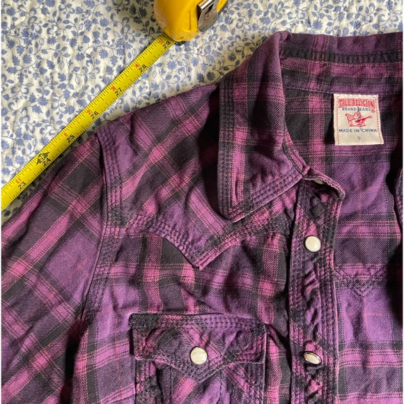 TRUE RELIGION Western Pearl Snap Purple Plaid Size W Small - Picture 11 of 13